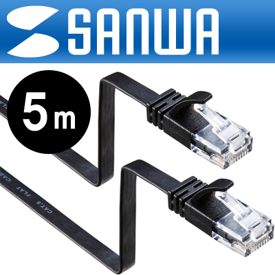 강원전자 산와서플라이 CAT.6 UTP 다이렉트 고탄력 FLAT 케이블(블랙) 5m KB-FL6FA-05BK