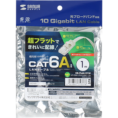 강원전자 산와서플라이 KB-FL6A-01W CAT.6A UTP 다이렉트 FLAT 케이블 1m