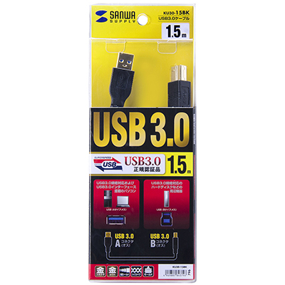 강원전자 산와서플라이 KU30-15BK USB3.0 AM-BM 케이블 1.5m (블랙/USB-IF 인증)
