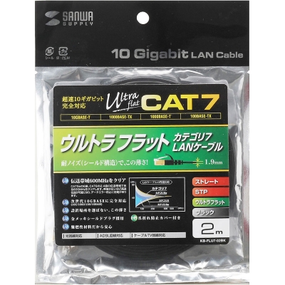 강원전자 산와서플라이 CAT.7 STP FLAT 랜 케이블 2m (블랙) KB-FLU7-02BK
