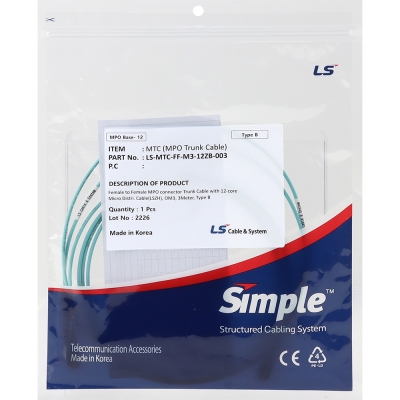 LS전선 OM3 12C MPO 광점퍼코드 3m LS-MTC-FF-M3-12ZB-003