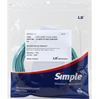 LS전선 OM3 12C MPO 광점퍼코드 20m LS-MTC-FF-M3-12ZB-020
