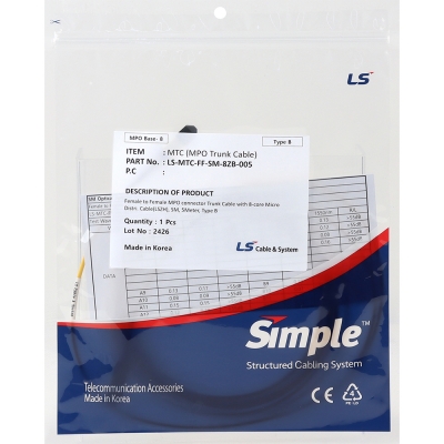 LS전선 SM 8C MPO 광점퍼코드 5m LS-MTC-FF-SM-08ZB-005
