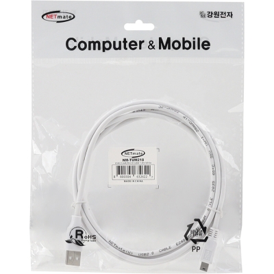 강원전자 넷메이트 USB2.0 AM-Mini 5핀 케이블 1.8m (화이트) NM-TUM218