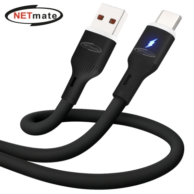 강원전자 넷메이트 USB2.0 AM-CM 실리콘 LED 케이블 1m (블랙) NM-UCA210LB